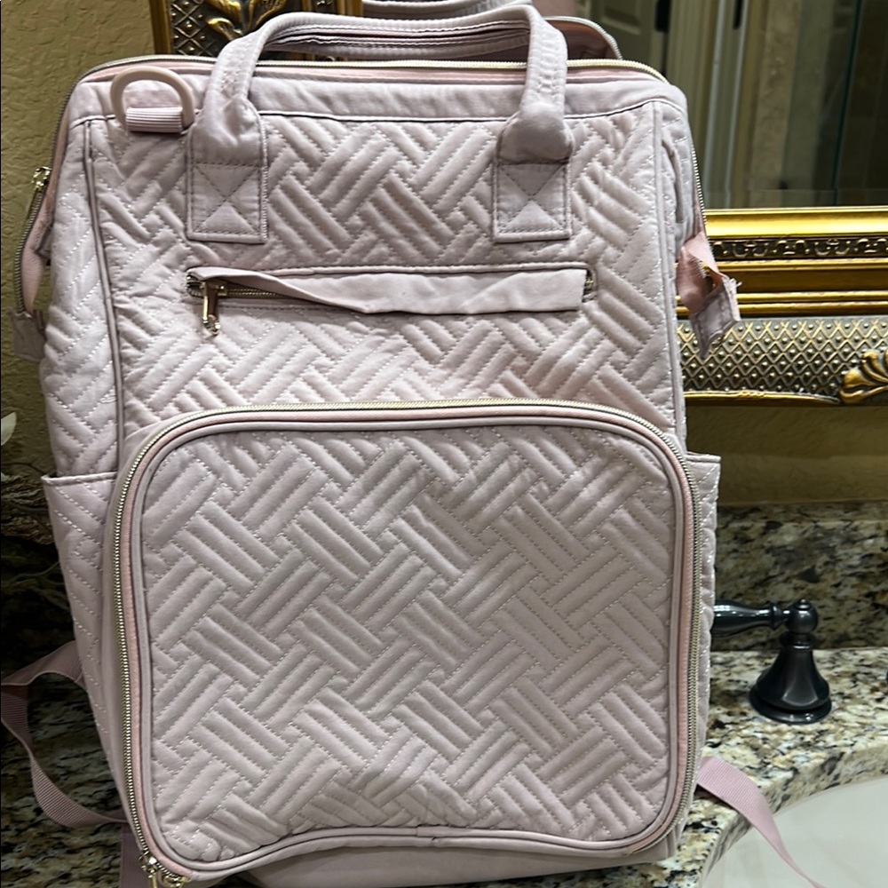 Pink Quilted Geometric Backpack